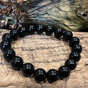 New Onyx Natural Stone Beaded Stretchy Bracelet 10mm beads 19 cm long M